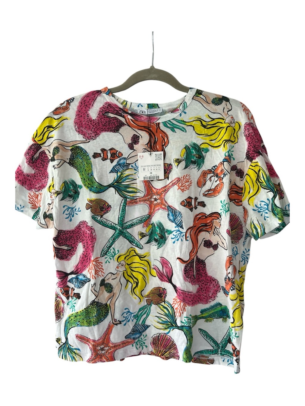 Zara Multicolor Mermaid & Sea Life Print Tee Size Medium